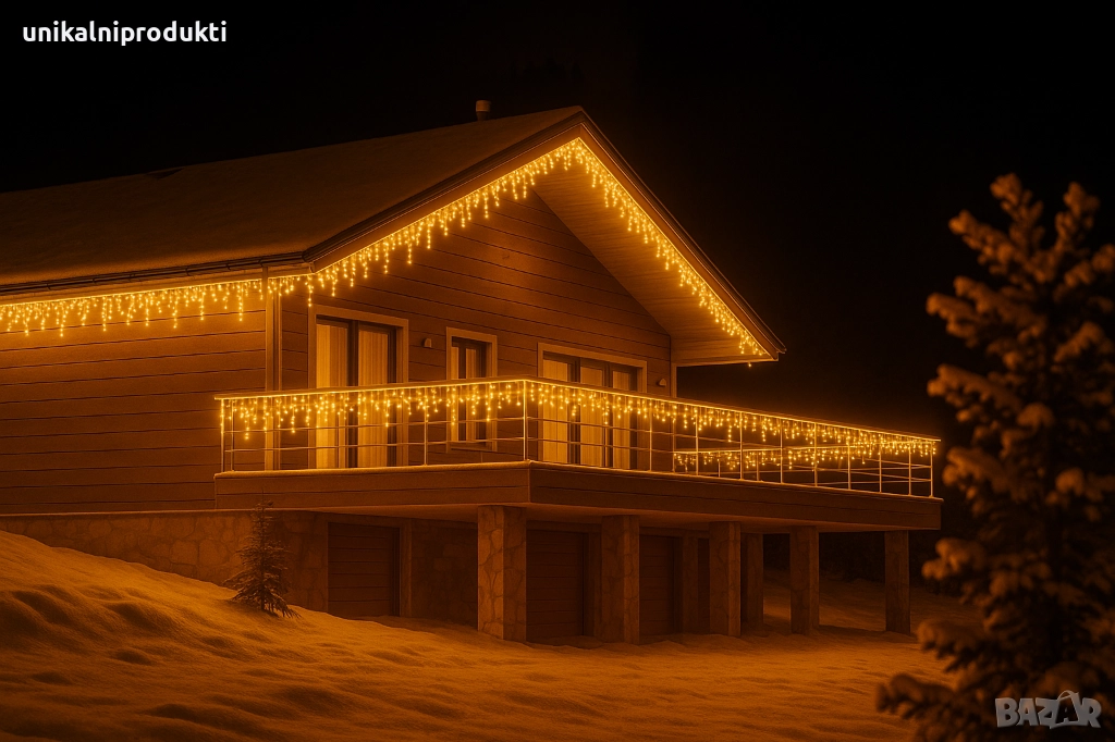 25м коледни външни лампички завеса топла светлина с флаш ефект бял , снимка 1