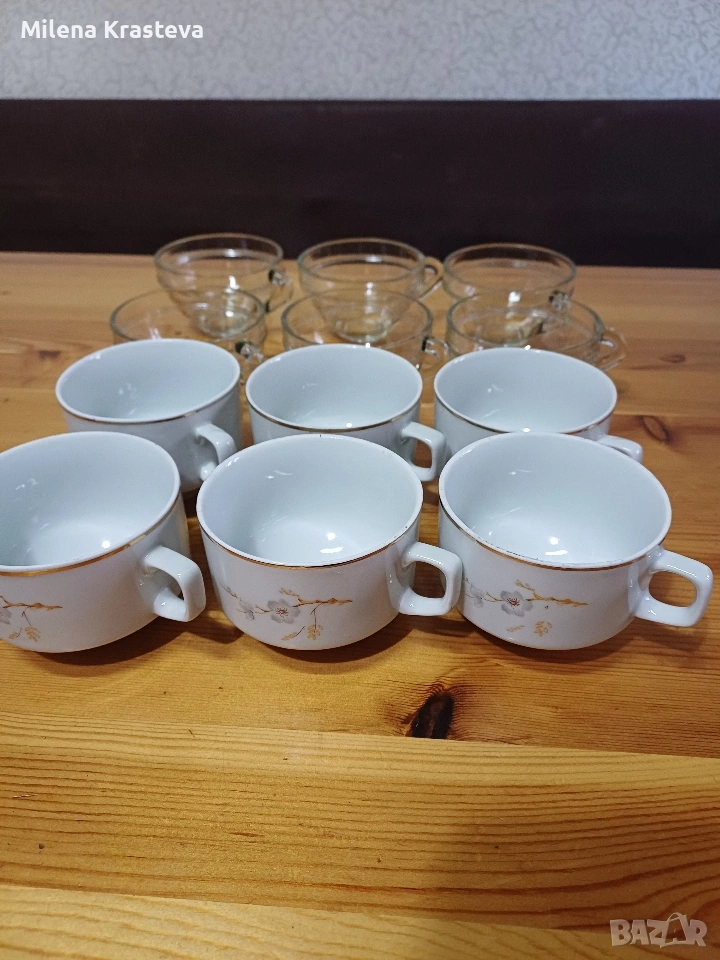 12 чаени чаши за  3 евро. Шест са порцелан произведен в България., снимка 1