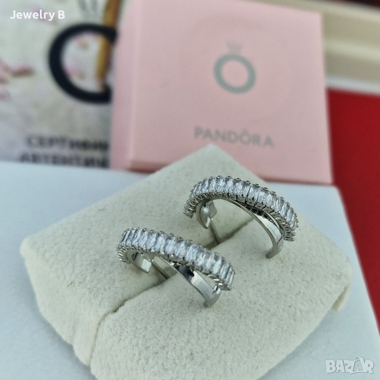 Обици „Бяла диамантена линия“ , снимка 1