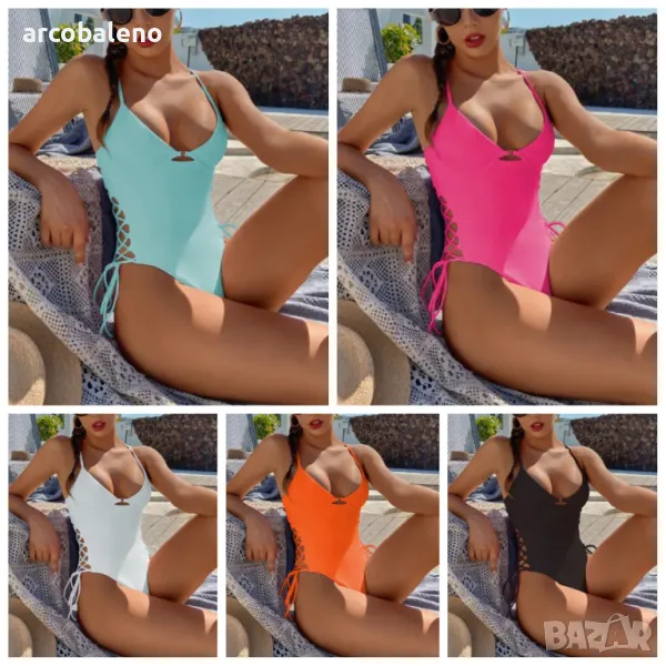 Дамски едноцветен цял бански, 5цвята костюм , снимка 1