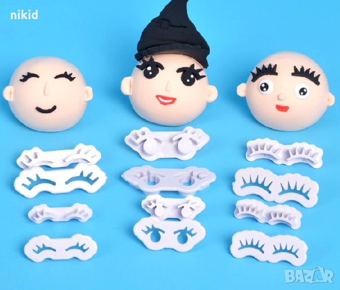 12 бр очи с мигли за оформяне на лица пластмасови за фигурки от фондан тесто, снимка 1