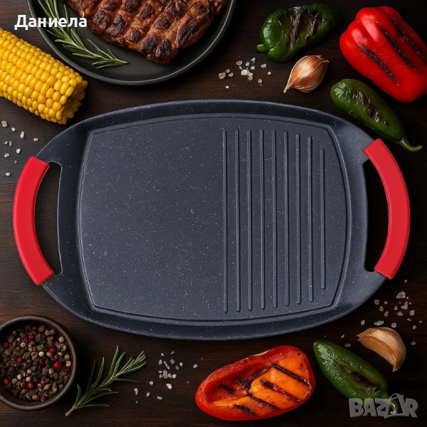 Грил плоча QUEEN ATG47M – 47 см с незалепващо покритие и двойна повърхност., снимка 1