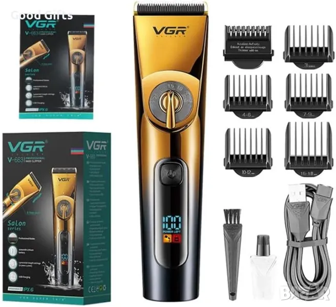 Професионална водоустойчива машинка за подстригване VGR V-663 с LED дисплей и керамични остриета, снимка 1