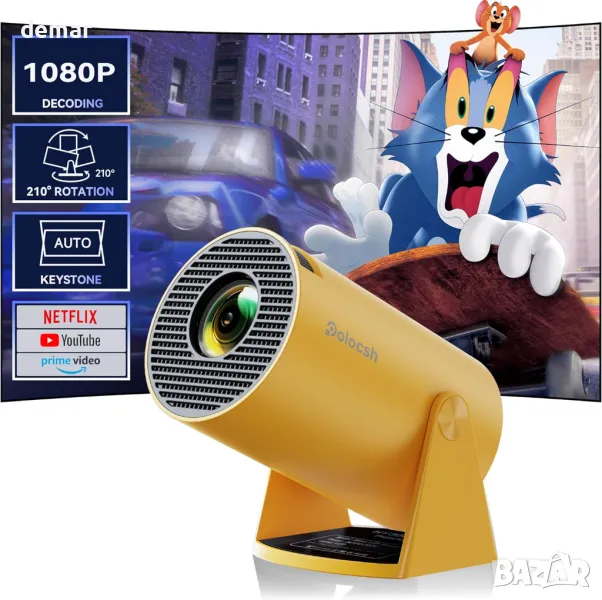 Мини проектор, Android TV 11.0, Преносим с Wifi и Bluetooth 5.2, 1080Р, снимка 1