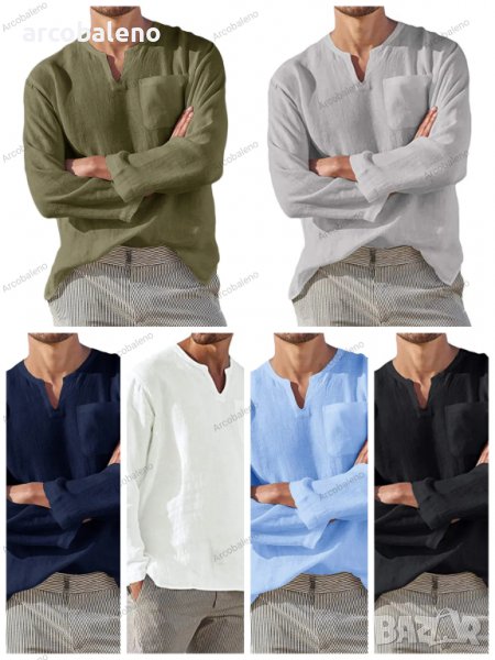 Мъжка ежедневна плажна риза с V-образно деколте и дълги ръкави, 6цвята - 024, снимка 1