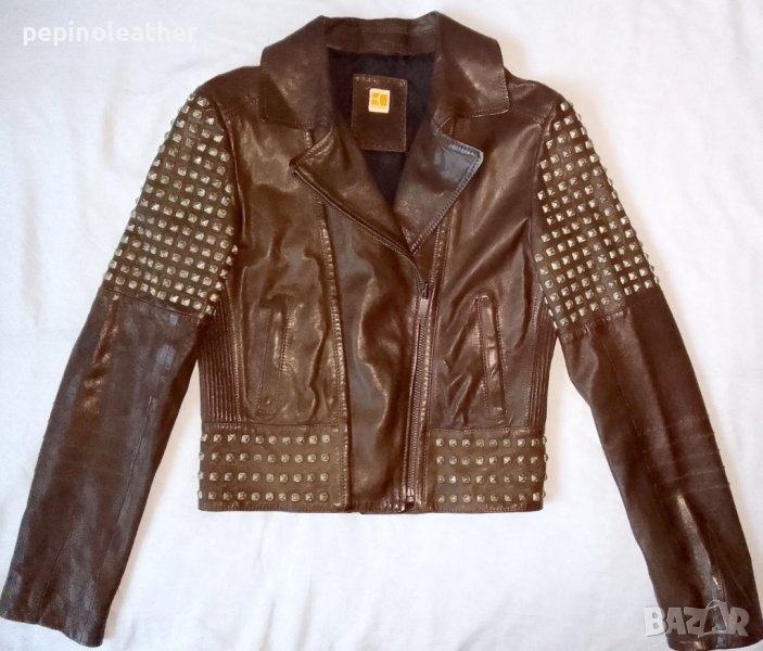 Дамско Кожено Яке Рокерско Мото Асиметрично закопчаване, снимка 1