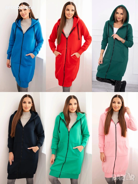 Дамски дълъг изолиран суичър с качулка, 6цвята , снимка 1