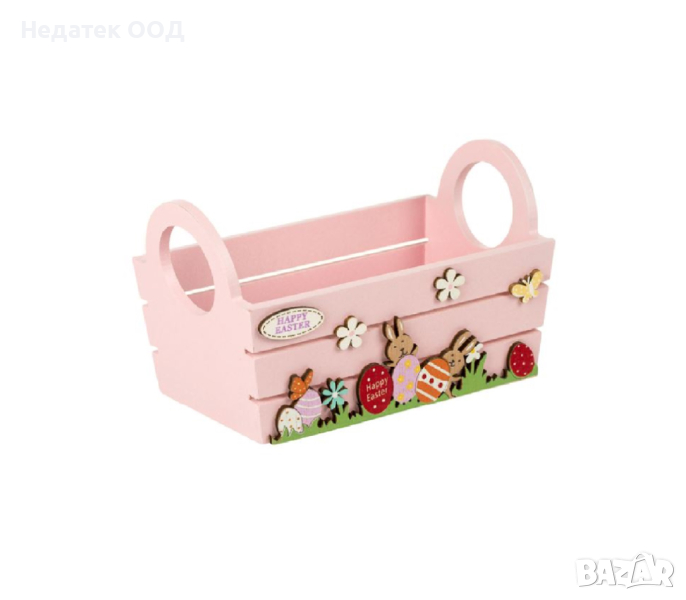 Великденска кошница, Розови яйца, Зайчета, 15x9x9,5 см, снимка 1