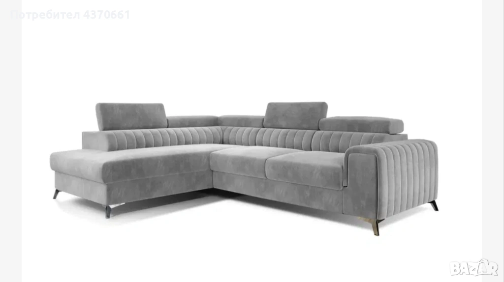 Ъглов Диван разтегателен с ракла - ляв ъгъл, сив, снимка 1