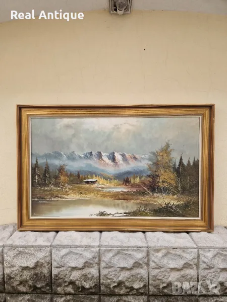 Прекрасна голяма антикварна авторска картина масло върху платно , снимка 1