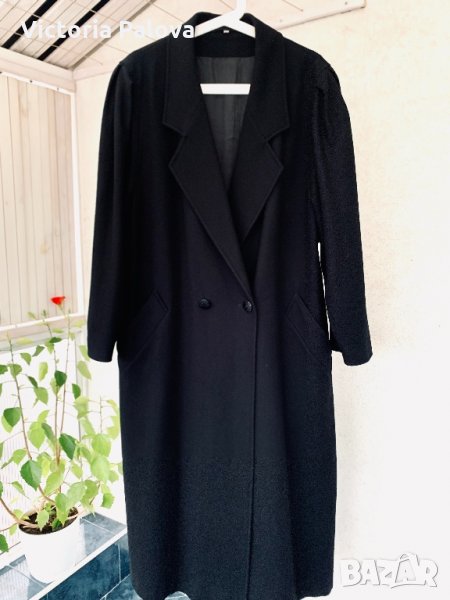 Дълго черно модерно палто,80% вълна, снимка 1