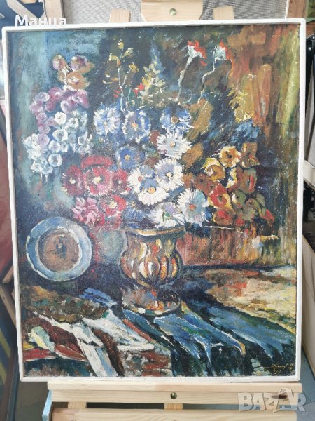 Стара картина масло върху фазер, снимка 1