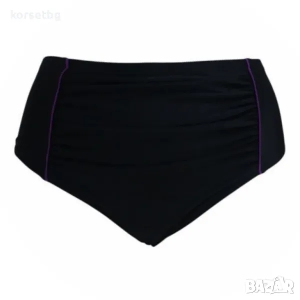 Черно долнище на бански с висока талия и лилави кантове - 23414, снимка 1