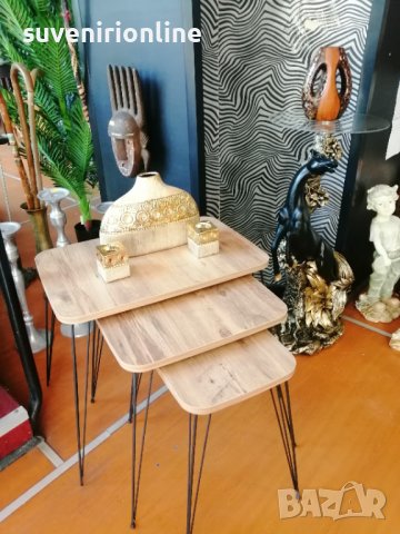 Тройка дървени масички с метални крачета 