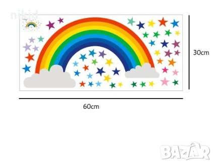Дъга и звездички стикер за стена и мебел стая самозалепващ, снимка 4 - Други - 29468102