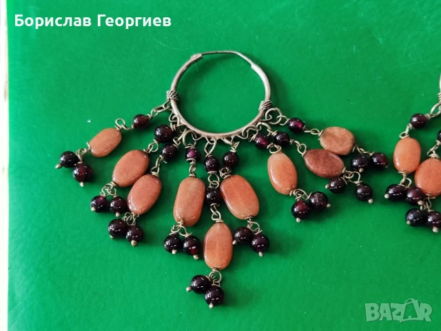 Сребърни обеци с гранати и ахат, снимка 2 - Обеци - 50485497