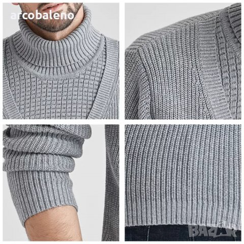 Мъжки пуловер с висока яка и тънка плетена жилетка, 3цвята - 023, снимка 17 - Пуловери - 38988632