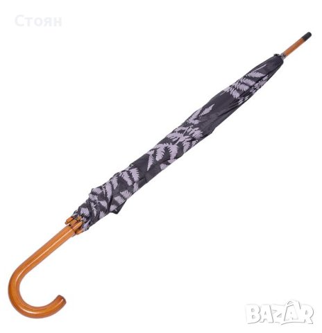 Чадър тип Бастун Автоматичен Черна папрат Листа Дървена дръжка 8, снимка 4 - Други - 42875455