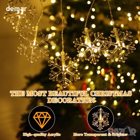 Коледни светлини за прозорци и стени със снежинки, снимка 4 - Декорация за дома - 42829646