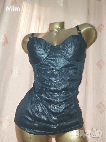 Cottelli Collection 80 B Черен корсет от еко кожа с катарамки , снимка 3 - Корсети, бюстиета, топове - 42361714