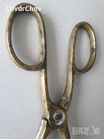 бронзови щипки за въглища 30см/стари метални клещи за камина-печка, снимка 2 - Антикварни и старинни предмети - 50895550