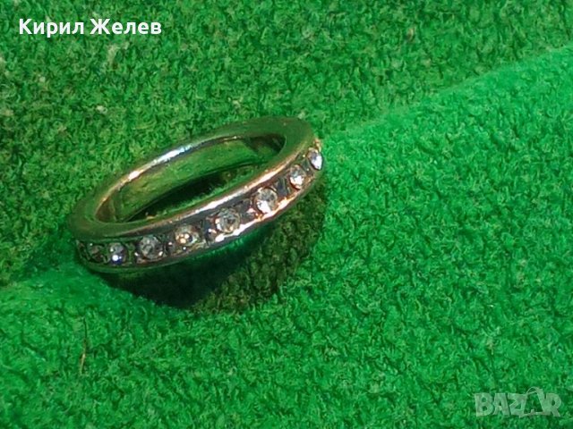 ФЕШЪН АРТ ПРЪСТЕН ХАЛКА БЛАГОРОДНА СТОМАНА с БЯЛА ПОЗЛАТА и ИСКРЯЩИ ФАСЕТИРАНИ ЦИРКОНИ 39257