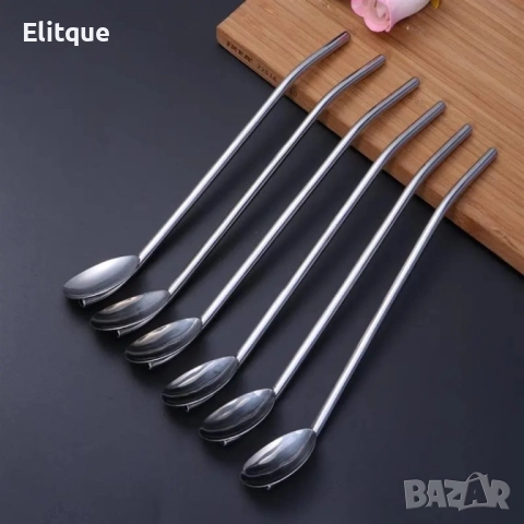 Комплект от 6 броя метални лъжици със сламки 2в1 + ПОДАРЪК ЧЕТКА  -  ПРОМОЦИЯ -, снимка 6 - Други - 52903157