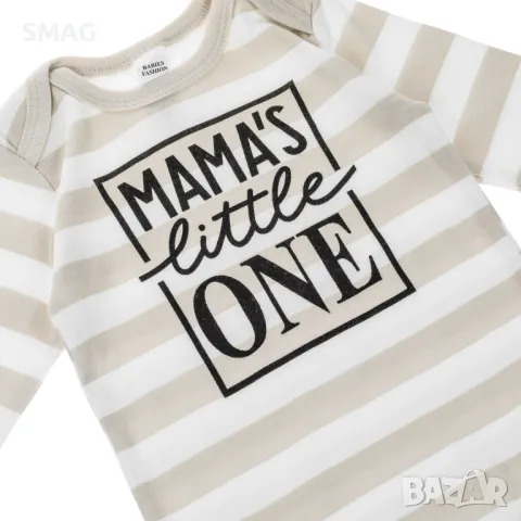 Бебешко памучно боди бежово бяло на райе Mama's little One S_1230470, снимка 2 - Бодита за бебе - 49897284