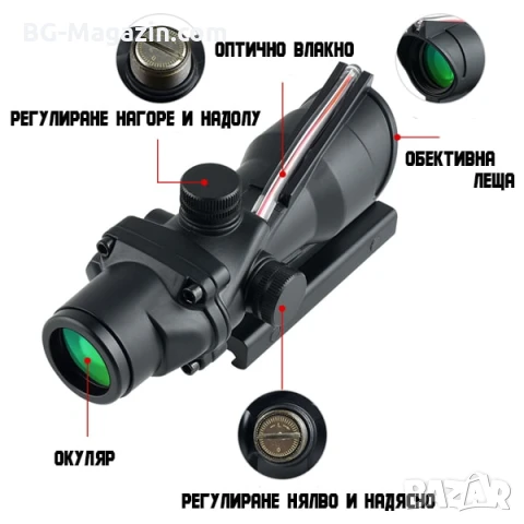 Тактически оптически прицел 4X32 мерник бързомер за въздушна пушка еърсофт оръжие фибро влакно, снимка 3 - Оборудване и аксесоари за оръжия - 51051083