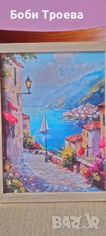 Средиземноморски Пейзаж със Синьо Небе и Бели Сгради, снимка 4 - Картини - 51997336