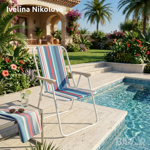 Сгъваем плажен стол на райета, 43x46x75 см – Многоцветен, снимка 4 - Столове - 54204097