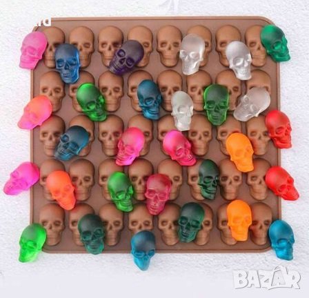 40 малки черепа черепи череп силиконов молд форма желирани бонбони шоколад гипс Хелоуин декор смола , снимка 4 - Форми - 42771306