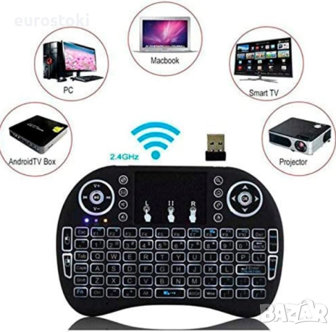 Безжична клавиатура MINI KEYBOARD backlit, с тъчпад, за различни устройства, клавиатурна подредба , снимка 2 - Клавиатури и мишки - 52456991