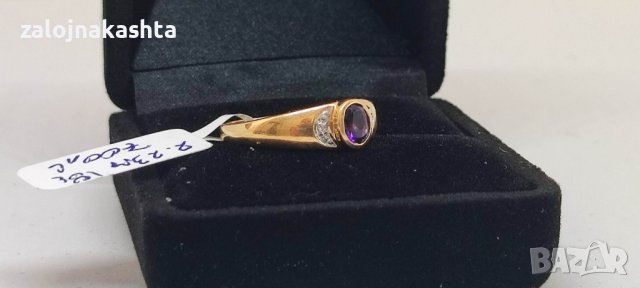 Златен пръстен с естествен Аметист-2,23гр/18кр, снимка 3 - Пръстени - 40575123