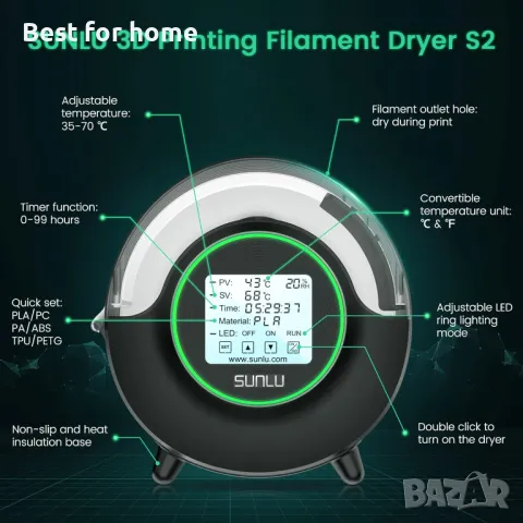 Изсушител за филамент за 3D принтер Sunlu FilaDryer S2, снимка 5 - Принтери, копири, скенери - 48674317