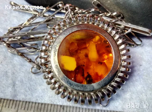 КРАСИВ АЖУРЕН ВИНТИДЖ АРТ СТИЛ КЕХЛИБАРЕН МЕДАЛЬОН КОЛИЕ от БЛАГОРОДНА СТОМАНА и КЕХЛИБАР 48638, снимка 9 - Колиета, медальони, синджири - 48480592