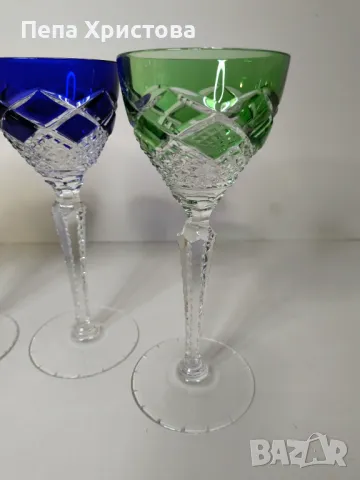 Чаши за вино от оловен цветен кристал, снимка 5 - Чаши - 48255800