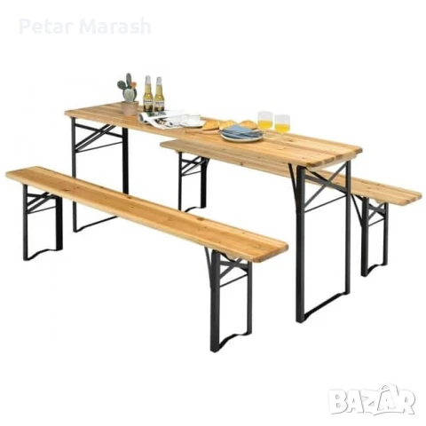 Градински комплект Дървена маса с две пейки 170 см, снимка 3 - Градински мебели, декорация  - 51051167