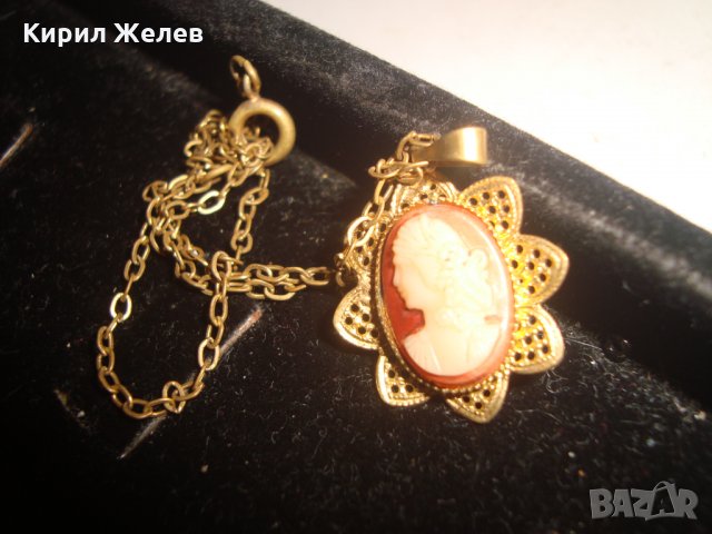 СТАРИННА КАМЕЯ МЕДАЛЬОН БИЖУ 30-те ГОДИНИ БРОНЗ ПОЗЛАТА 7115, снимка 6 - Колиета, медальони, синджири - 30695791