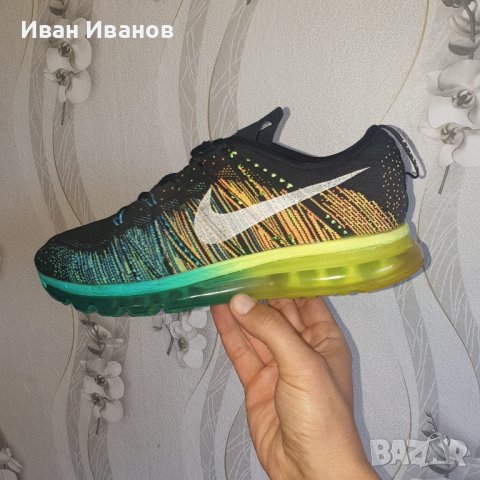 маратонки  Nike Flyknit Air Max Black Turbo Green Volt Mens номер 45,5-46, снимка 8 - Маратонки - 40569218