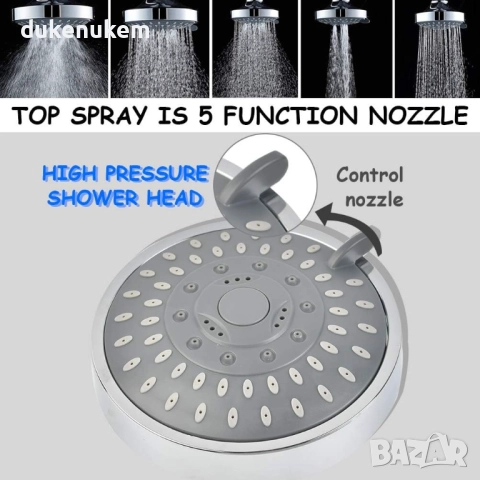 Душ глава 10 см, 5 режима, хром, 360° въртене, водоспестяваща, снимка 4 - Душове - 52522877