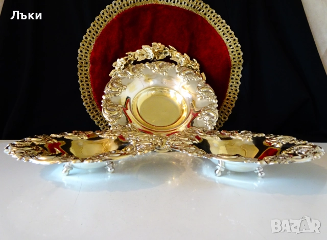 Посребрена фруктиера,позлата,приказни барокови орнаменти. , снимка 2 - Антикварни и старинни предмети - 52817580