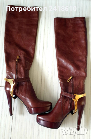 Prada Leather Boots Size 37/1/2 /24см. ОРИГИНАЛ! Дамски Кожени Ботуши!, снимка 14 - Дамски ботуши - 53293645