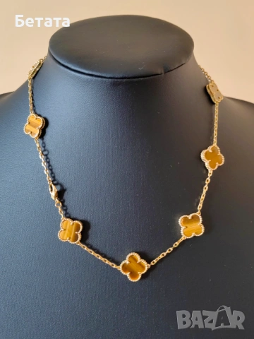 Златно дамско колие с 10 детелини от тигрово око, Van Cleef & Arpels, снимка 4 - Колиета, медальони, синджири - 54357355