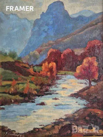 Г. Гатев Залез в Родопите пейзаж 1984 година картина с маслени бои , снимка 2 - Картини - 49291958