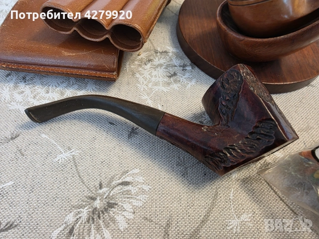 Лули ретро със стойка и кожен калъф за пури, снимка 4 - Антикварни и старинни предмети - 52987665