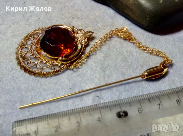 ШАРМАНТНА АРИСТОКРАТИЧНА ПОЗЛАТЕНА РЕТРО СТИЛ БРОШКА АРТ ИГЛА ЗАБОДКА с ФАСЕТИРАН ЦИТРИН 48808, снимка 8 - Други - 48734344