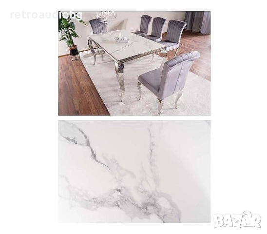   Трапезна маса ПРИНЦ 150x90 керамика бяла калаката - хром, снимка 3 - Маси - 52823080