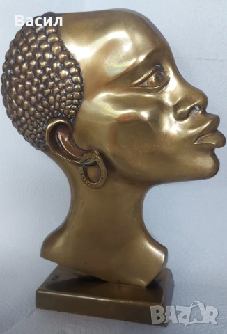 ВИНТИДЖ МЕСИНГ БРОНЗ АФРИКАНСКА ГЛАВА, снимка 5 - Антикварни и старинни предмети - 54064167