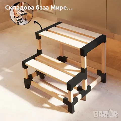 Дървена стълба с две стъпала до 180 кг, 39x38x38 сантиметра, снимка 1